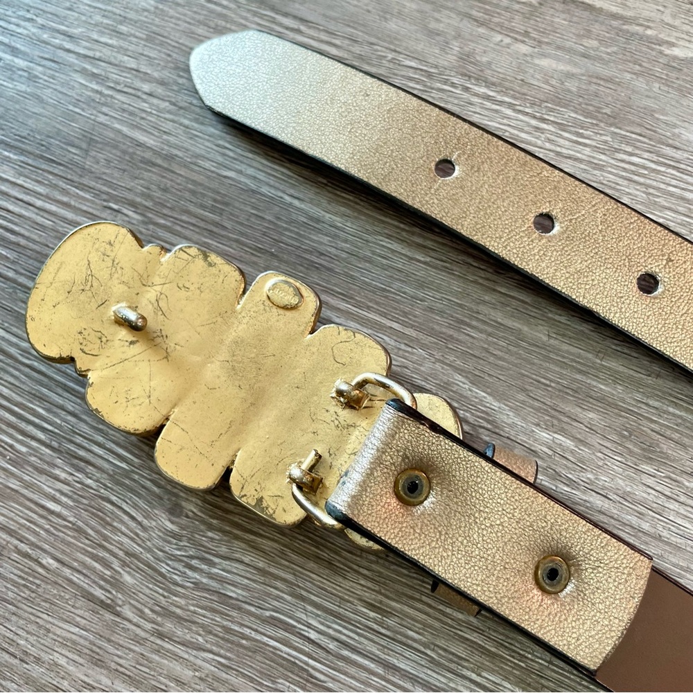Vintage Chico’s Genuine Split Leather Belt + Gold Tone Stone Embellished Buckle - Picture 12 of 14